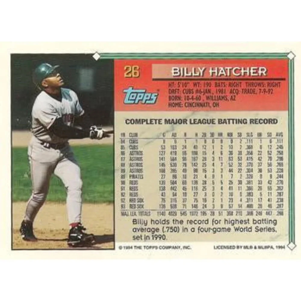 1994 Topps Billy Hatcher # 26 Boston Red Sox